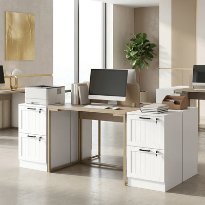 HOMCOM 2 Drawer Filing Cabinet with Lock, Office Storage Cabinet with Adjustable Hanging Bars for A4 Letter Size Files, White 