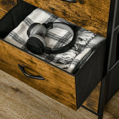 HOMCOM Bedroom Chest of Drawers, Industrial 5 Fabric Drawer Dresser with Open Shelf for Living Room, Rustic Brown 