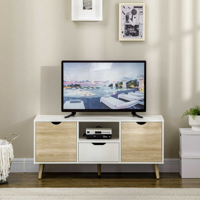 HOMCOM TV Unit Cabinet for TVs up to 50 Inches, TV Stand with Storage Cabinets and Drawer for Living Room and Bedroom, Natural 
