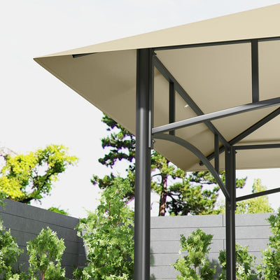 Outsunny 8' x 5' Grill Gazebo Canopy, Double Tiered Outdoor BBQ Gazebo Shelter with 2 Side Shelves, Storage Baskets, Hook for Garden, Patio, Barbecue, Picnic, Beige 