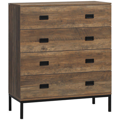 HOMCOM Chest of Drawers, 4-Drawer Storage Organiser Unit with Metal Frame for Bedroom, Living Room, Brown 