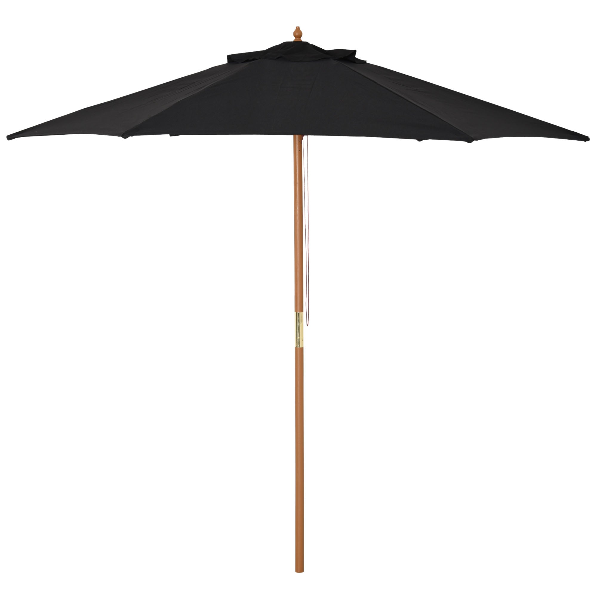 Outsunny Wooden Garden Umbrella Sun Shade with Top Vents, Bamboo Ribs and Sturdy Wood Pole, Black 
