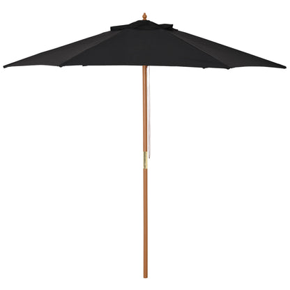 Outsunny Wooden Garden Umbrella Sun Shade with Top Vents, Bamboo Ribs and Sturdy Wood Pole, Black 