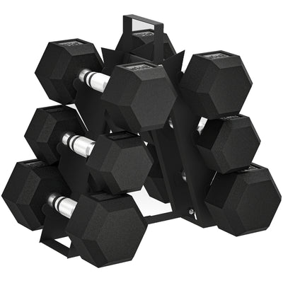 SPORTNOW Hex Dumbbell Set with Weights Storage Rack, Rubber Coated Dumbbells, Non-Slip Chrome Handles, Space-Saving for Home Gym Weight Lifting Strength Training, 2 x 2kg, 2 x 5kg, 2 x 8kg 