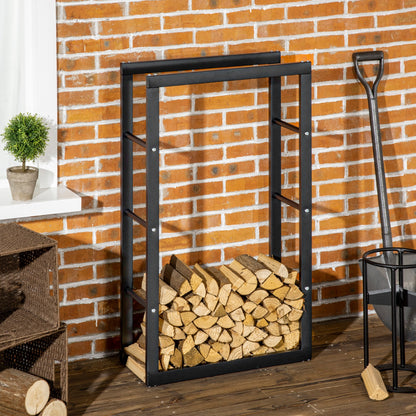 HOMCOM Metal Firewood Log Holder Tall Firewood Rack Indoor Outdoor Fireplace Wood Storage Shelf with Side Rails, Rust-Resistant, Black, 60W x 25D x 100H cm 