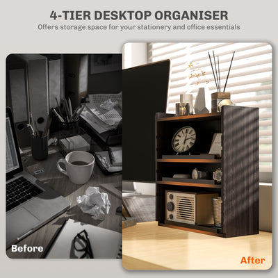 HOMCOM Four-Tier Desktop Organiser - Dark Brown 