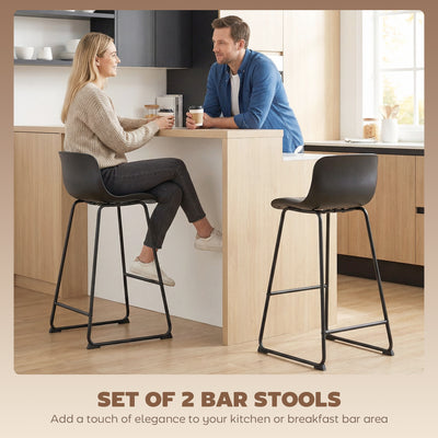 HOMCOM Modern Bar Stools Set of 2, PU Leather Barstools, Counter Height Kitchen Chairs for Breakfast Bars, Dining Room, Black 