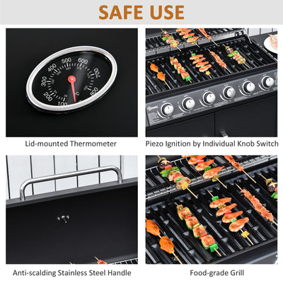 Outsunny Seven Burner Gas Grill, with Integrated Thermometer and Storage 