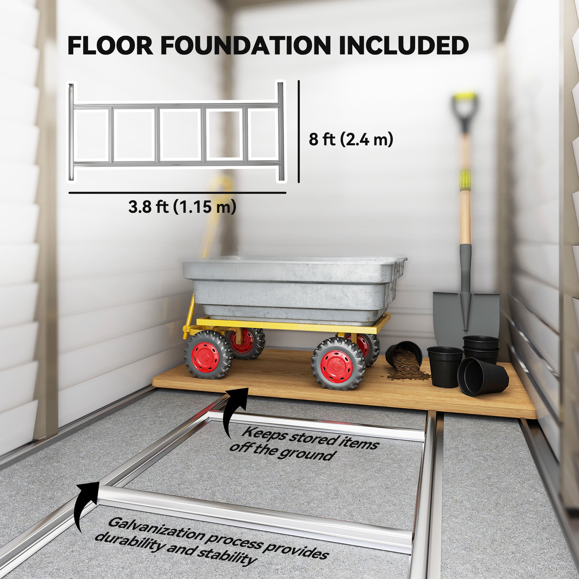 Outsunny 5 x 9ft Galvanised Metal Garden Shed with Foundation Kit, Outdoor Lean-to Shed, Tool Storage House with Lockable Doors, Gloves and 2 Air Vents for Patio, Garden, Brown