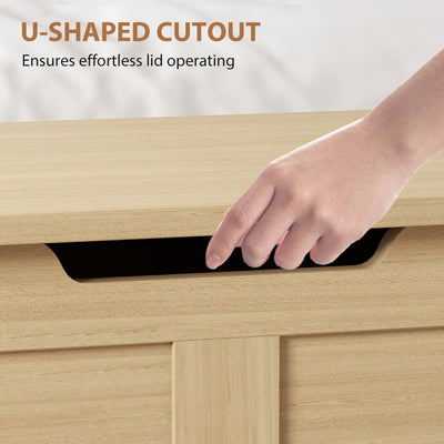 HOMCOM 100L Home Storage Box, with Safety Hinges - Natural Wood Finish 