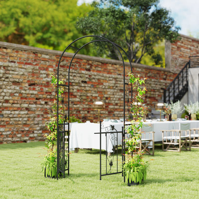 Outsunny 2.17m Steel Garden Arch with Gate, Wedding Arch for Outdoor, Garden, 107W x 45D x 217H cm Black 