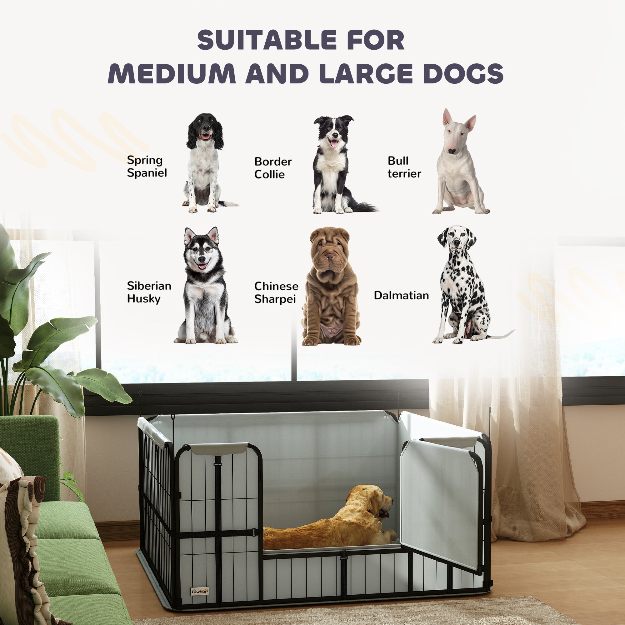 PawHut Steel Dog Whelping Box with Washable Whelping Pad, Wind-Resistant Cloth, for Small, Medium Dogs, 122 x 122 x 60cm 