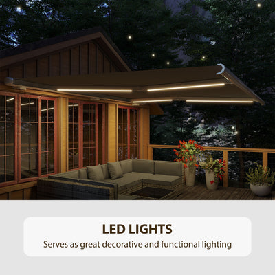 Outsunny 4x3m Full Cassette Electric/Manual Retractable Awning with LED Light and Remote Controller, Sun Canopies for Patio Door Window, Grey 