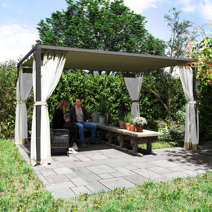 Outsunny 3 x 4m Aluminium Frame Pergola, with Retractable Roof - Khaki 