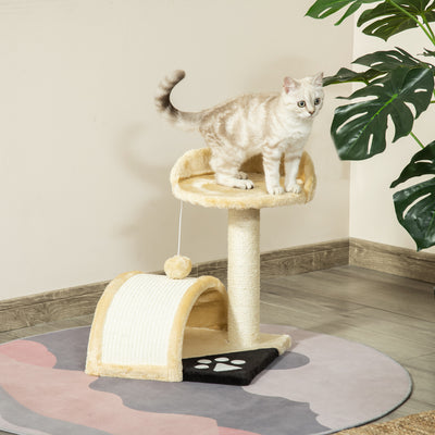 PawHut Cat Tree Scratching Scratcher Post Kitten Activity Centre Climber Hanging Ball Beige 