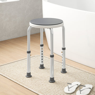 HOMCOM 360° Swivel Shower Chair, Height Adjustable Aluminium Shower Stool with Non-Slip Feet for Disabled, Elderly, Grey 