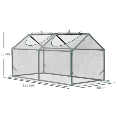 Outsunny Mini Greenhouse Portable Flower Planter Vegetable Grow House for Garden Backyard with Zipped Windows, 120 x 60 x 60 cm, Clear 