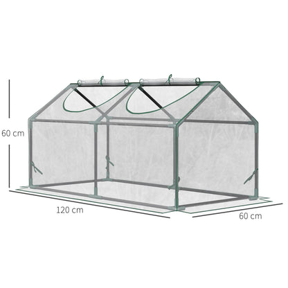 Outsunny Mini Greenhouse Portable Flower Planter Vegetable Grow House for Garden Backyard with Zipped Windows, 120 x 60 x 60 cm, Clear 