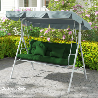 Outsunny Outdoor Seat Cushions Back Cushion with 2 Pillows, Water Repellent Seat Pads for 3-Seater Chair, Green 