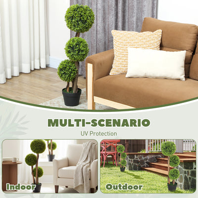 HOMCOM Decorative Artificial Trees Boxwood Ball Topiary Trees Set of 2 in Pot, Fake Plants for Home Indoor Outdoor Decor 