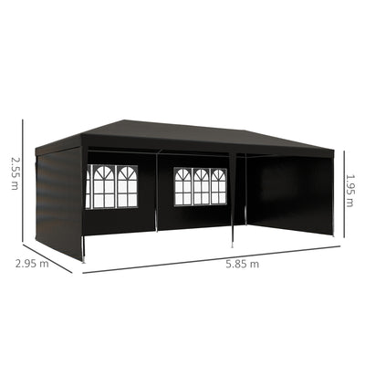 Outsunny 6 x 3 m Party Tent Gazebo Marquee Outdoor Patio Canopy Shelter with Windows and Side Panels Black 