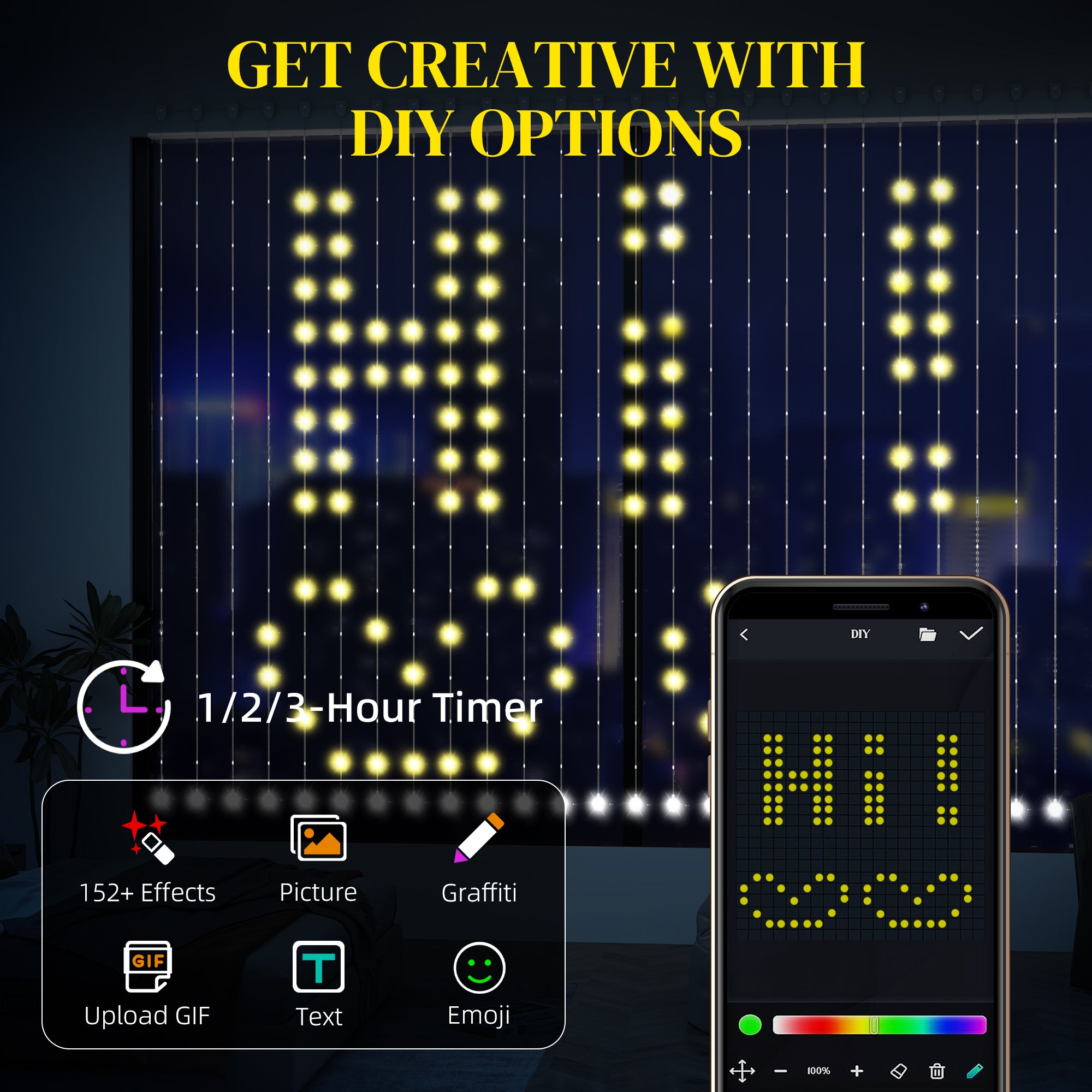 HOMCOM LED Curtain Lights, Smart Curtain Fairy Lights Plug In, Colour Changing Wall Lights with Remote, App, Dynamic DIY Hanging Window String Lights for Bedroom Living Room, 3x3(m), 400 RGBIC LED 