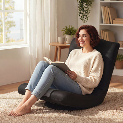 HOMCOM Floor Chair, Folding Floor Sofa with Adjustable Backrest, Wide Seat, Swivel Base, Black 