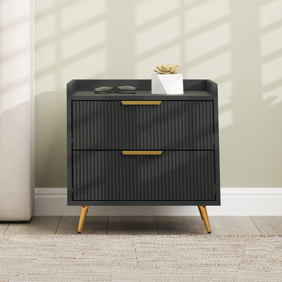 HOMCOM Elegant Two-Drawer Bedside Table - Black 