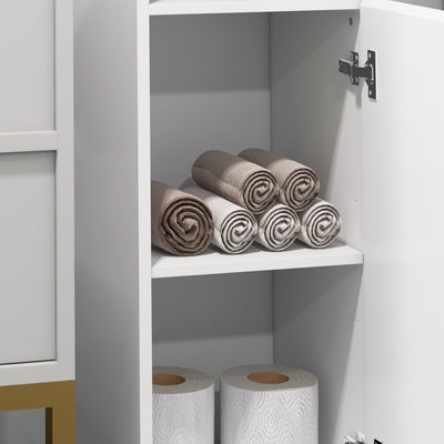 kleankin Freestanding Bathroom Cabinet, High Gloss Storage Cabinet with Doors and Adjustable Shelves, 30 x 30 x 181.5 cm, White 