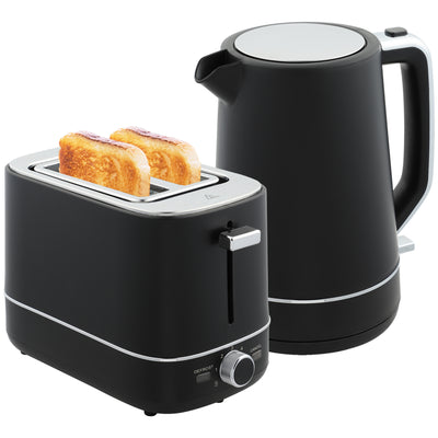 HOMCOM Kettle and Toaster Set, 1.7L 3000W Fast Boil Kettle & 2 Slice Toaster Kitchen Set with 6 Level Browning Controls, Defrost, Reheat, Black 