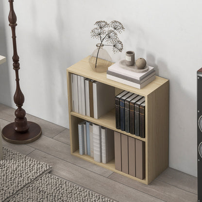 HOMCOM 2 Tier Bookshelf, Low Bookcase with Adjustable Shelf, 2 Compartments for Home Office, Living Room, Study, Natural