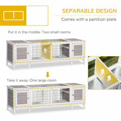 PawHut Rabbit Hutch and Run, with Removable Tray - Grey 