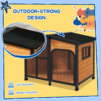 PawHut Wooden Dog Kennel with Removable Floor, Asphalt and Openable Roof, Giant Window for Large Dogs, Yellow 