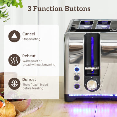 HOMCOM Kettle and Toaster Set, 1.7L 3000W Rapid Boil Jug Kettle with Otter Thermostat, Limescale Filter, 4 Slice Toaster with 7 Browning Controls, Crumb Tray, LED Strip, Silver Tone 