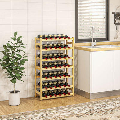 HOMCOM 42-Bottle Wooden Wine Rack - Natural Finish 