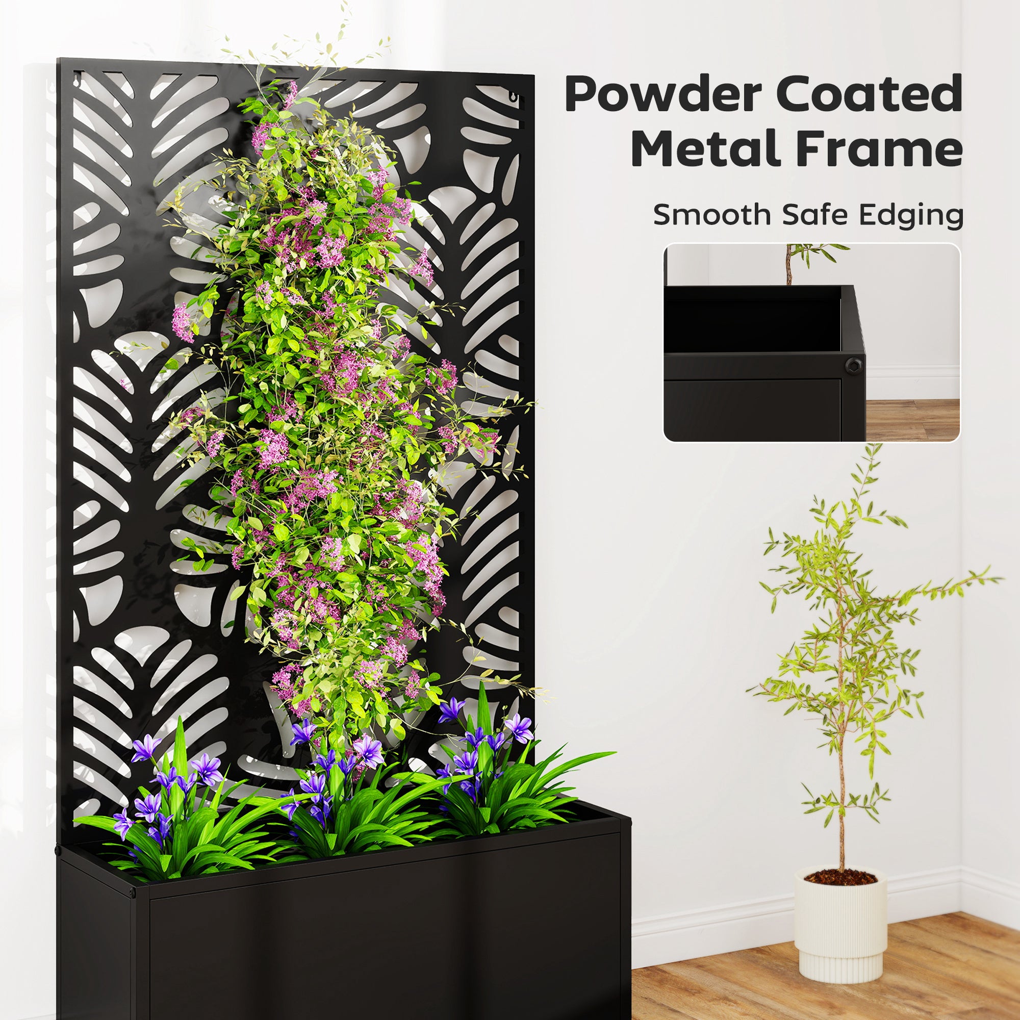 Outsunny Metal Garden Bed for Garden with Trellis, Wall Mounted or Freestanding Raised Planter with Privacy Screen 