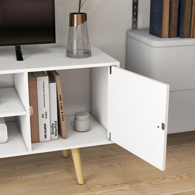 HOMCOM TV Stand Cabinet up to 55 Inches, TV Unit with Storage Shelves and Wood Legs for Living Room, Bedroom, White 