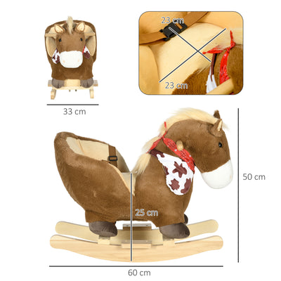 HOMCOM Kids Rocking Horse, with Safety Harness, Sounds, Foot Pedals - Brown 