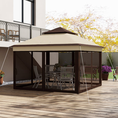 Outsunny 3 x 3(m) Pop Up Gazebo, Height Adjustable Instant Event Shelter with Netting and Carrying Bag, Beige 