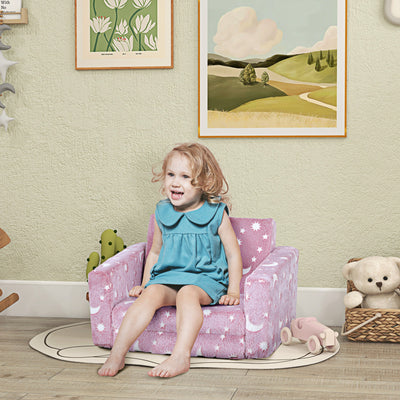 AIYAPLAY 2 in 1 Kids Folding Bed Armchair with Glow in The Dark Cosmic Design, Washable Cushion and Cover, Pink 