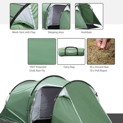 Outsunny Three-Man, Two-Room Tent - Green 