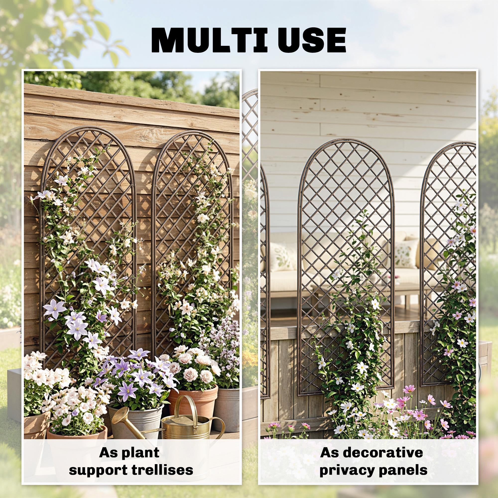 Outsunny Garden Trellis, Decorative Trellis Panels for Climbing Outdoor Plants, Vegetables, Vines, Flowers, Natural Wood Finish 