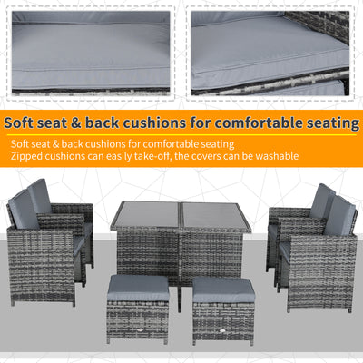 Outsunny 8-Seater Rattan Dining Set Garden Furniture Cushion Seat Woven Rattan Grey 