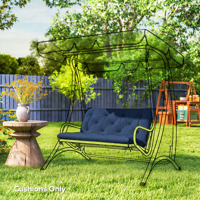 Outsunny 2 Seater Bench Pad, Garden Chair Cushion with Back and Ties for Indoor and Outdoor Use, 98 x 100 cm, Dark Blue 
