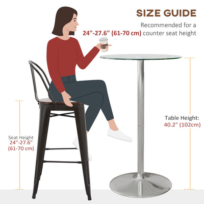 HOMCOM High Top Bar Table, Round Kitchen Table with Tempered Glass Top and Steel Base, Bistro Table for 2 People, Clear 