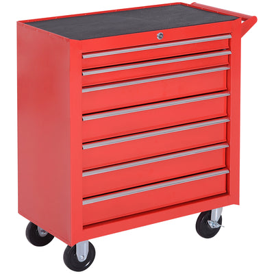 DURHAND 7-Drawer Rolling Tool Chest on Wheels, Lockable Tool Cabinet with Side Handle, Metal Tool Box Trolley for Garage, Workshop, Red 