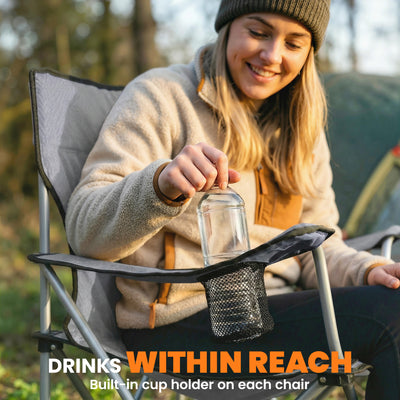 Outsunny Camping Chair Set of 2 Portable Folding Outdoor Camp Chair with Cup Holders and Carry Bag Grey 