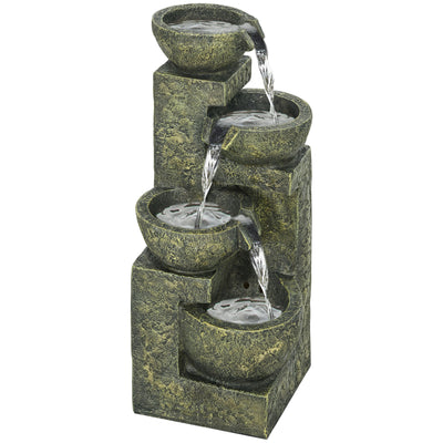 Outsunny Garden Water Feature Waterfall Fountain with 4-Tier Stone Look Bowls, Adjustable Flow, Black and Yellow 