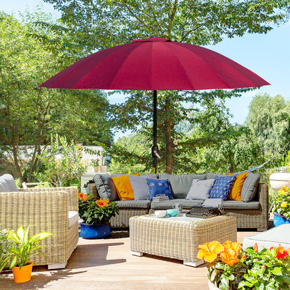 Outsunny 2.5m Shanghai Garden Parasol Umbrella with Crank & Tilt, Adjustable Outdoor Sun Shade, Red 