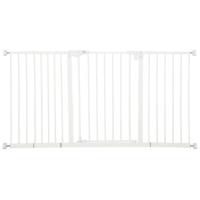 PawHut Dog Gate Stair Gate Pressure Fit Pets Barrier Auto Close for Doorway Hallway, 74-148cm Wide Adjustable, White 